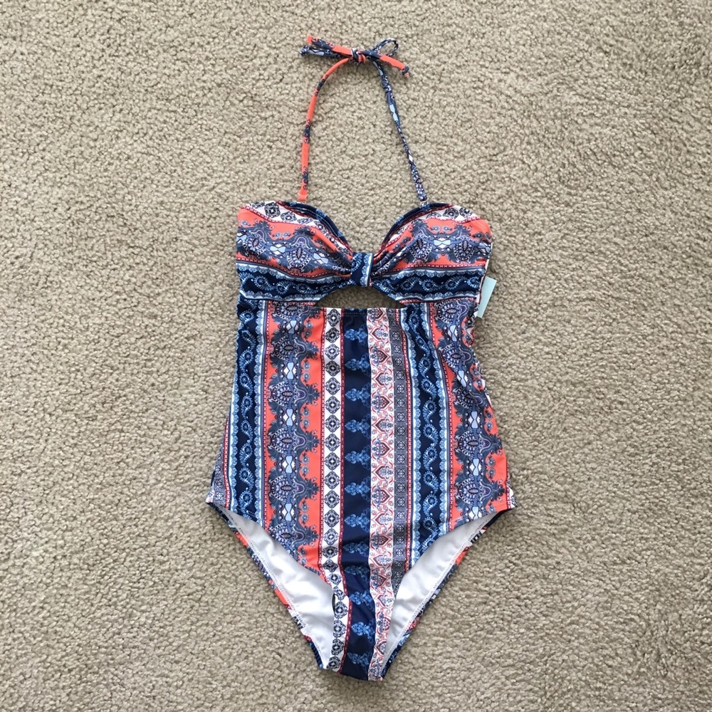 Printed One-Piece Suit with Peek-a-boo Cutout